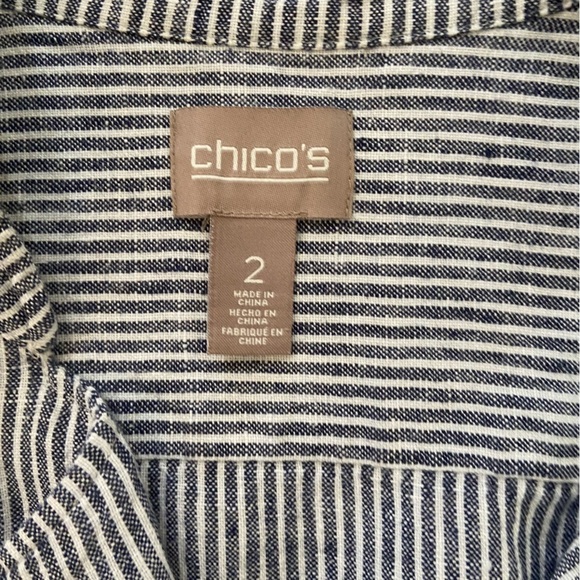 Chico’s Striped Open Front Linen Sleeveless Blazer Size L Chambray White Layer - Picture 7 of 10